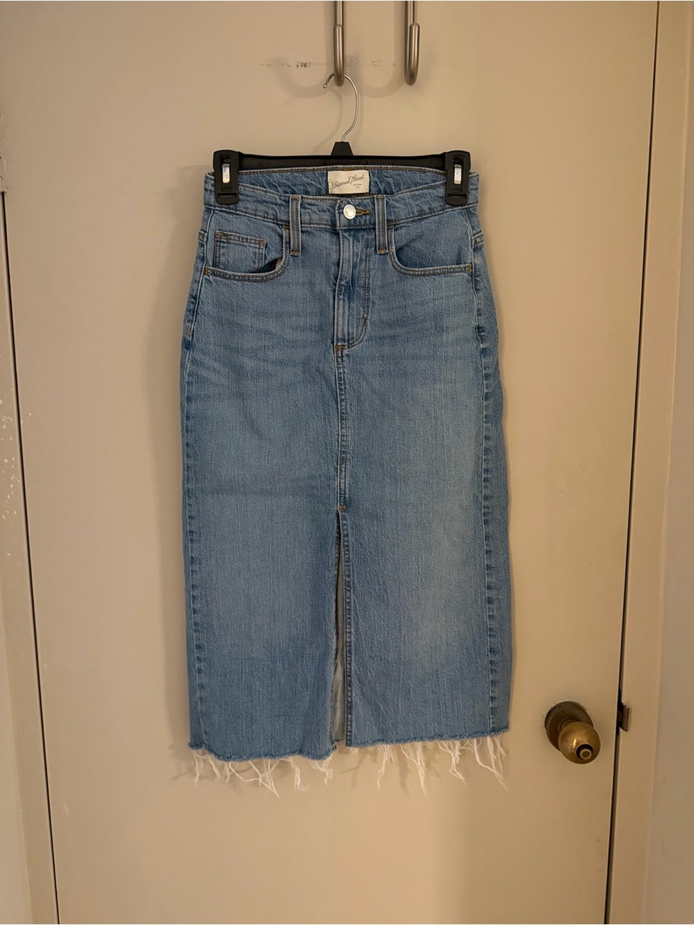 Universal Thread by Target Denim Blue Midi Skirt with Frayed Hem and Front Slit